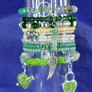 Angel Wing Green Crystal Charmed Bracelets